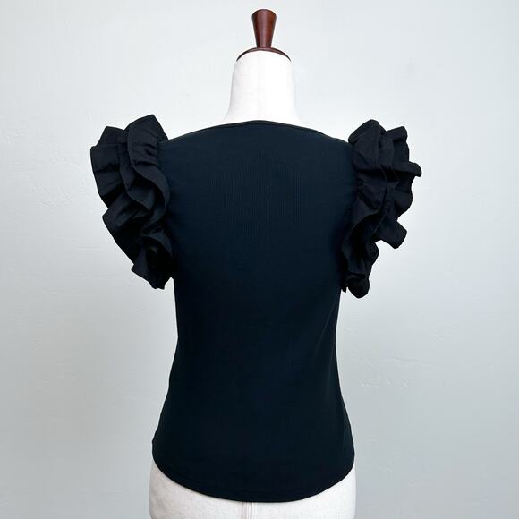 Ulla Johnson Black Ruffle Sleeve Blouse - Picture 7 of 10